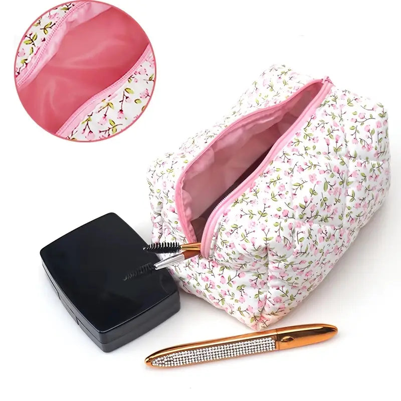 Floral Quilted Makeup Pouch / Bag