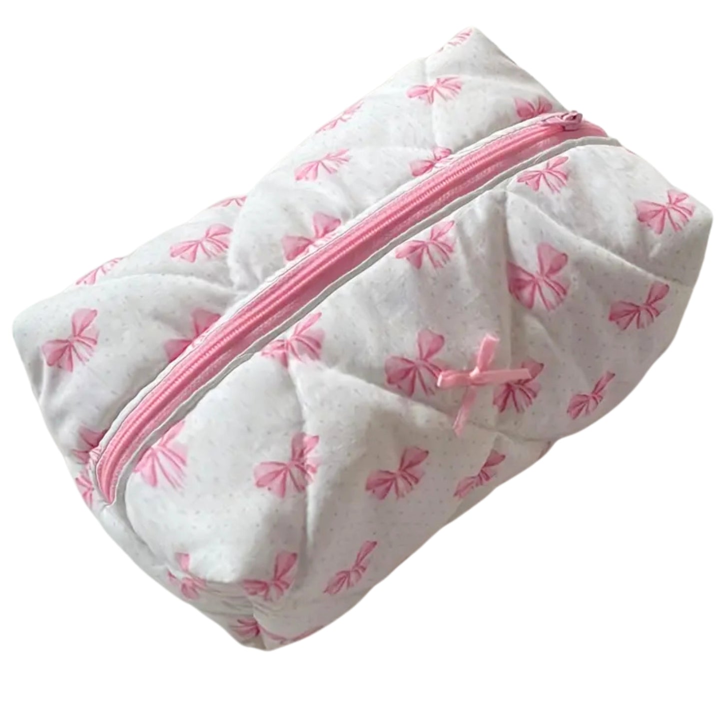 Bow Coquette Quilted Makeup Pouch / Bag