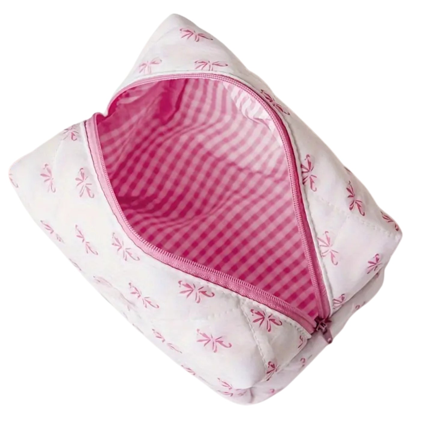 Bow Coquette Quilted Makeup Pouch / Bag